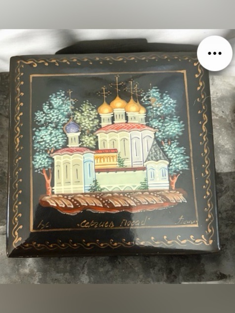 Hand-Painted Russian Lacquer Box with Church Scene